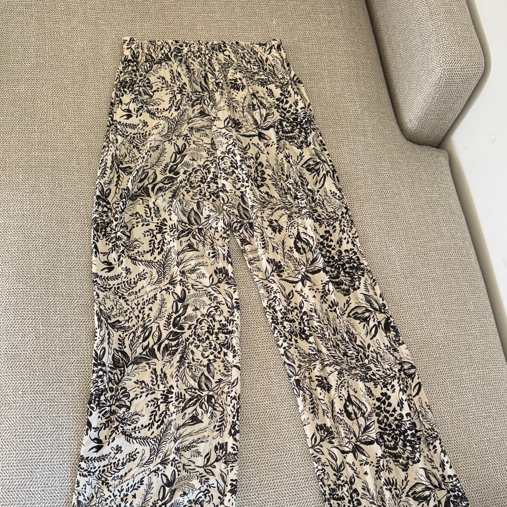 Floral Black and White Pants